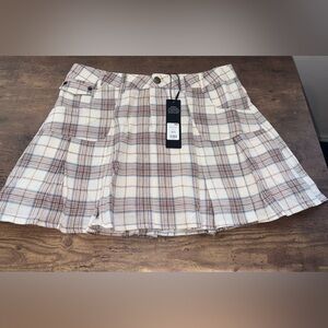 Fashion Nova Cream and Brown Plaid Gauze Mini Skirt